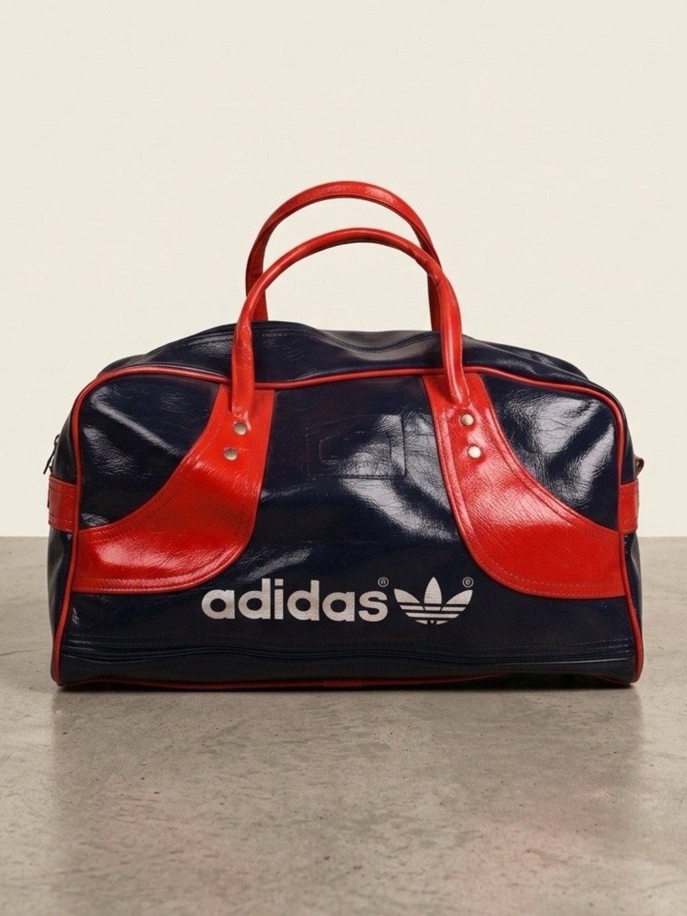 Vintage 70s/80s Adidas Duffle Bag Navy Red Vinyl Made In Hong Kong Retro